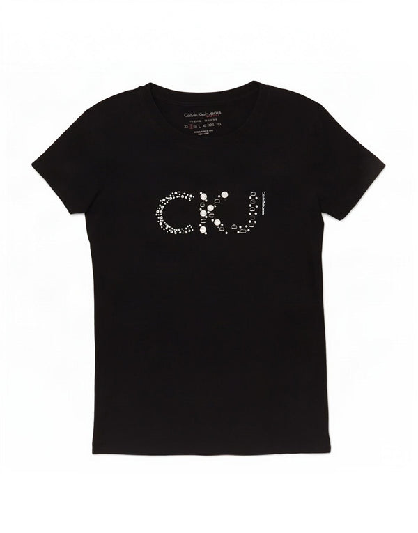 Женская футболка с рисунком Calvin Klein Jeans Top UK 10, маленькая черная