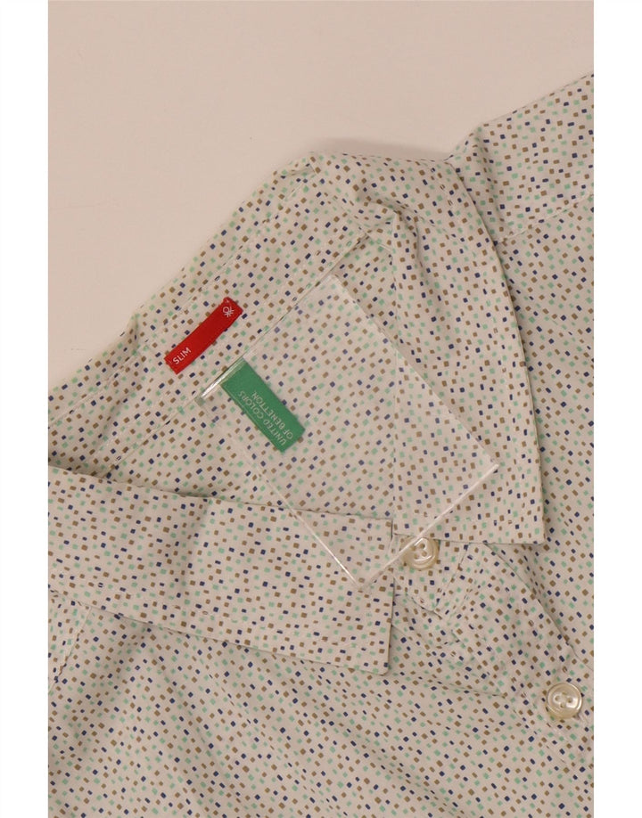 Рубашка мужская приталенного кроя BENETTON, большая, белая в крапинку