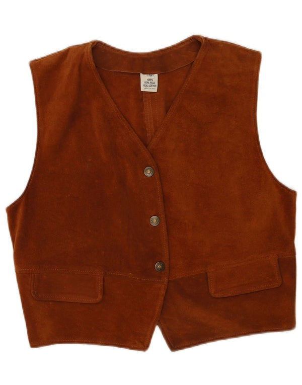 Винтажный женский замшевый жилет UK 10, маленький коричневый кожаный