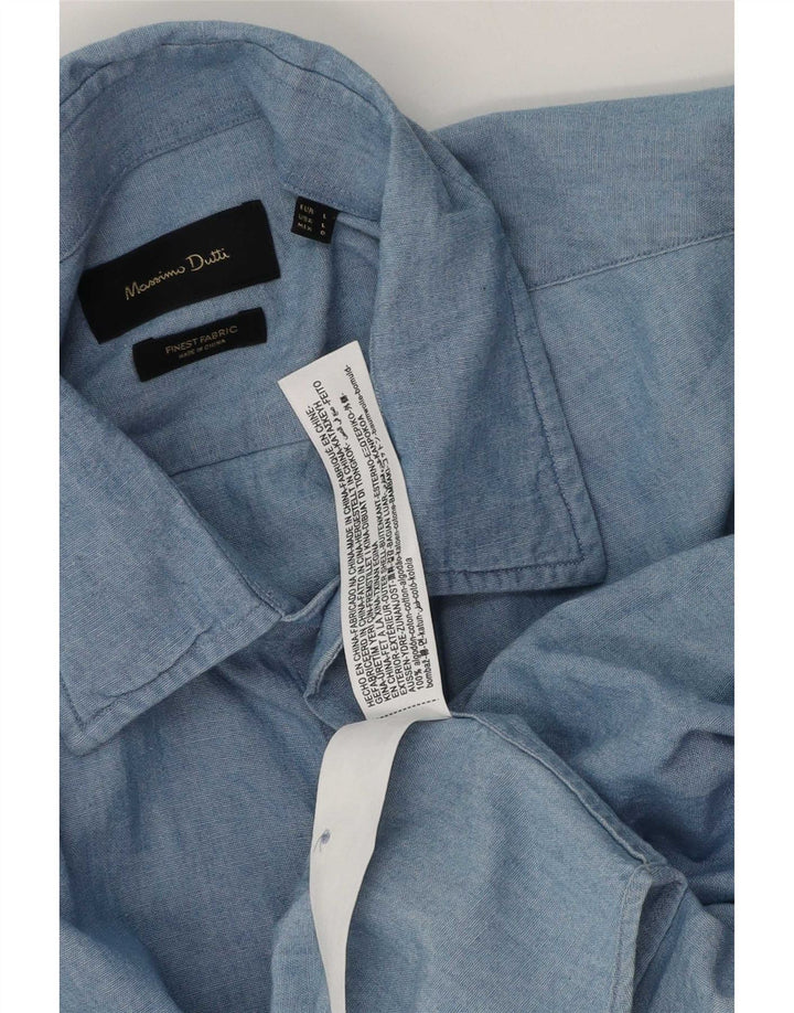 Мужская рубашка с коротким рукавом Massimo Dutti, большой синий хлопок