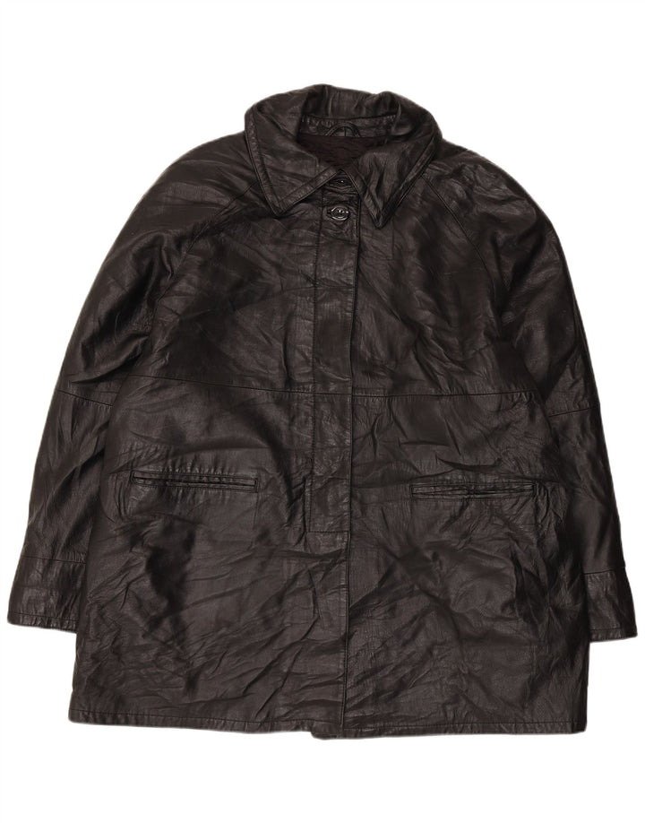VINTAGE Женское кожаное пальто оверсайз IT 50 XL Черное кожаное