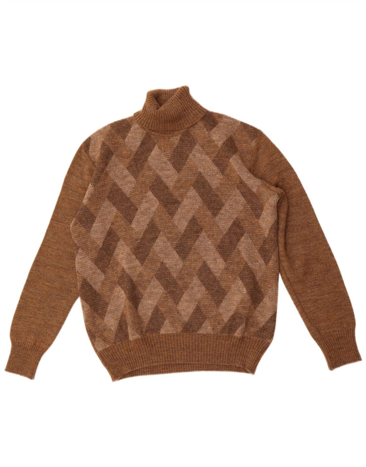 Винтажный мужской джемпер с высоким воротником, свитер среднего коричневого цвета с узором аргайл/бриллиант