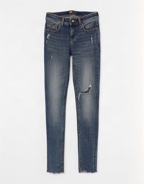 Женские потертые джинсы скинни Zara EU 36 XS W26 L28, синий хлопок