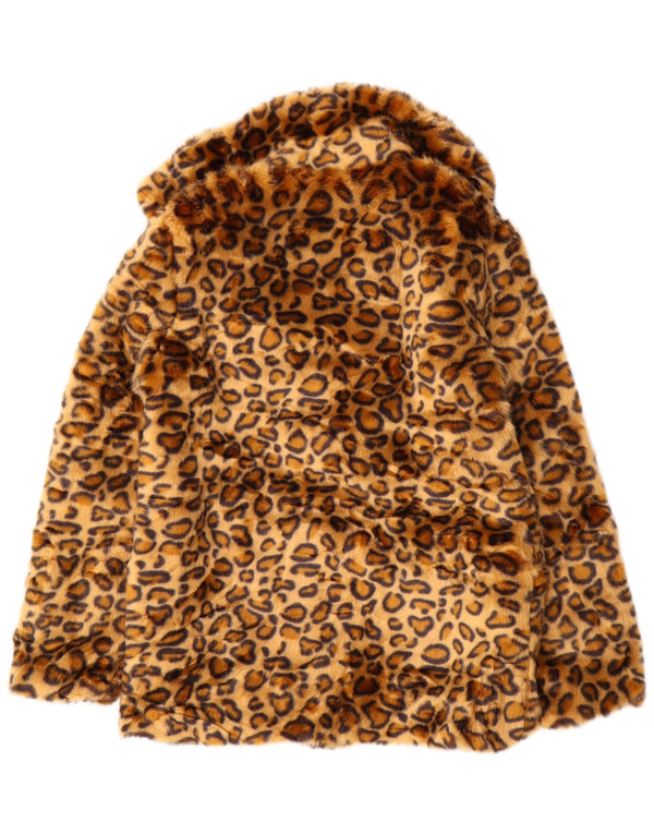 ВИНТАЖНАЯ женская куртка из искусственного меха UK 10, маленький коричневый полиэстер с животным принтом