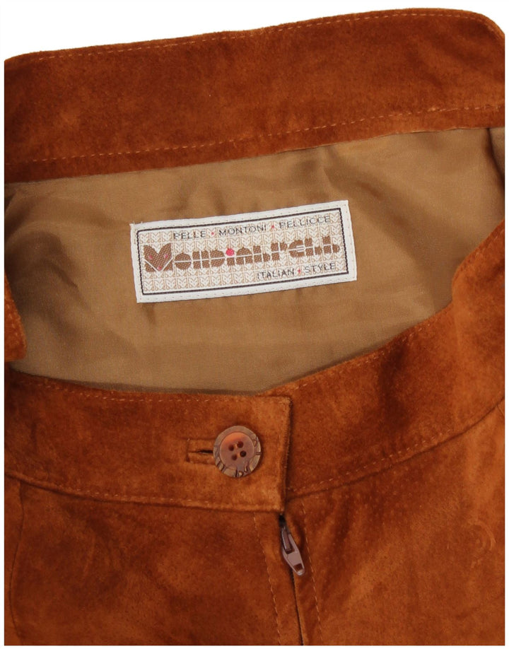 Винтажная женская замшевая юбка W28, кожа среднего коричневого цвета