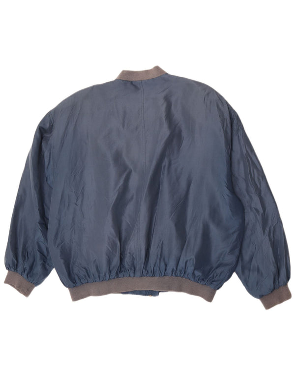 Винтажная мужская куртка-бомбер UK 42 XL, синяя шелковая