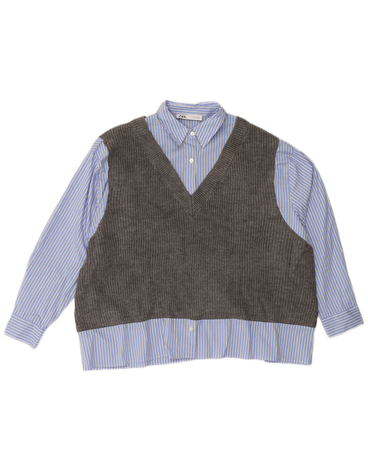 Женская трикотажная рубашка без рукавов ZARA UK 6 XS в синюю полоску