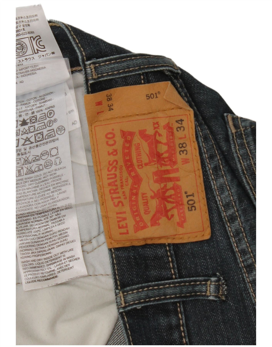 Мужские прямые джинсы LEVI'S 501 W38 L34 синие, хлопок