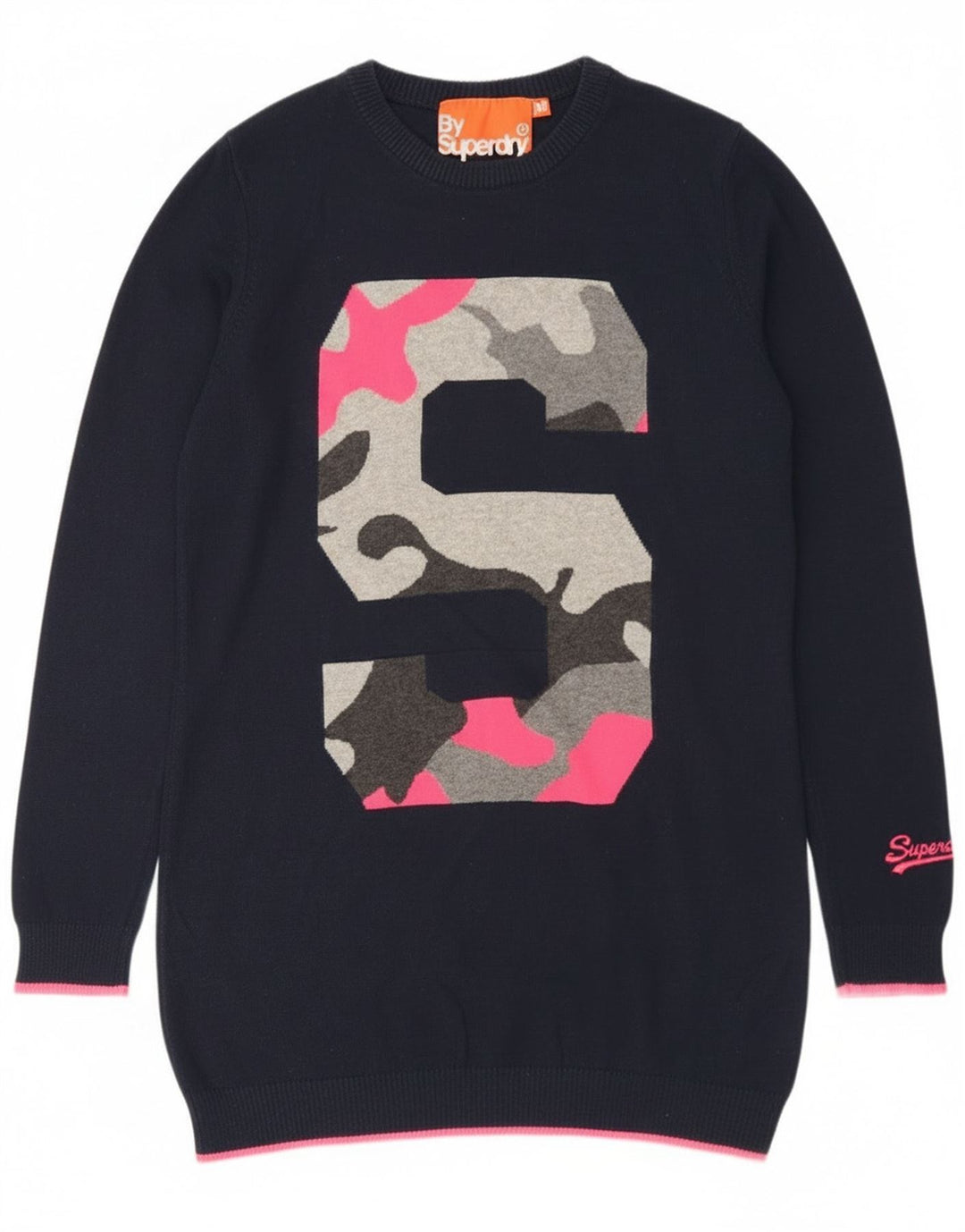 Женский удлиненный джемпер с круглым вырезом Superdry UK 12, средний темно-синий