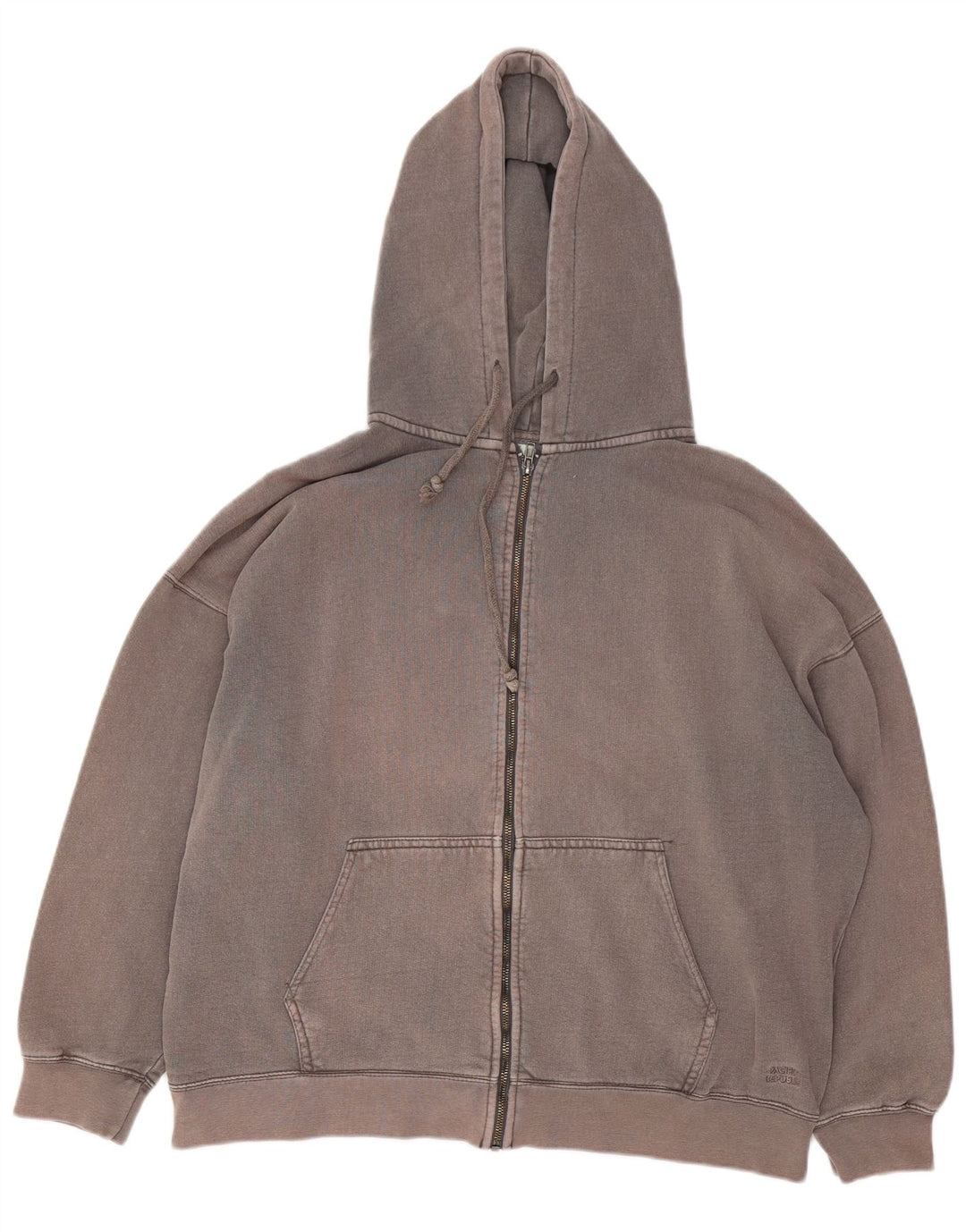 Женский свободный свитер с капюшоном на молнии Pull & Bear UK 14, хлопковый средний серый цвет
