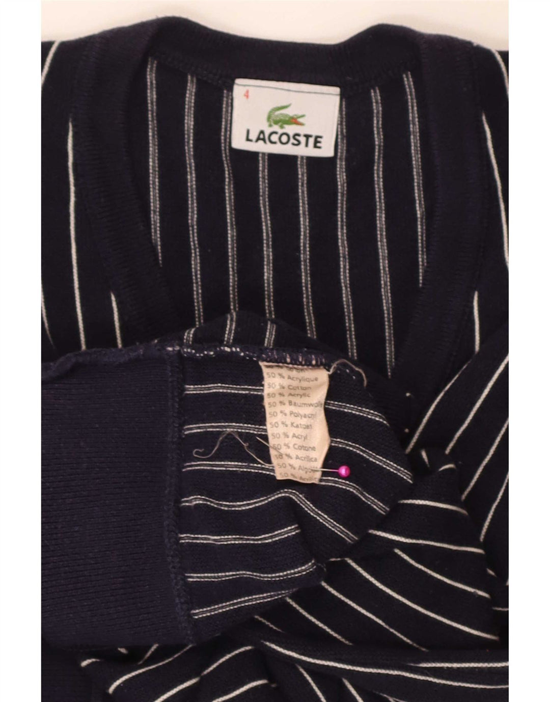 Мужской джемпер с v-образным вырезом Lacoste, размер 4, средний, темно-синий в полоску