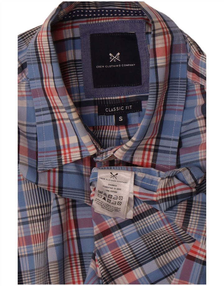 Crew Clothing Мужская классическая рубашка маленького размера из хлопка в клетку синего цвета