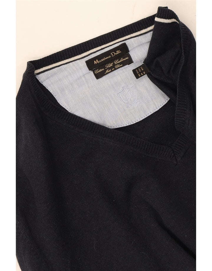 MASSIMO DUTTI Womens V-Neck Jumper Sweater UK 14 Medium Navy Blue Cotton Vintage Massimo Dutti and Second-Hand Massimo Dutti from Messina Hembry 