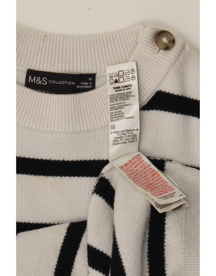 Женский джемпер с круглым вырезом Marks & Spencer UK 14, средний белый в полоску