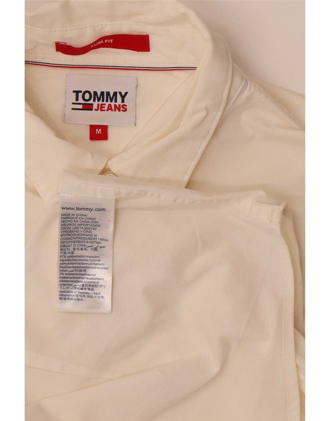Tommy Hilfiger Мужская рубашка приталенного кроя среднего размера из хлопка белого цвета