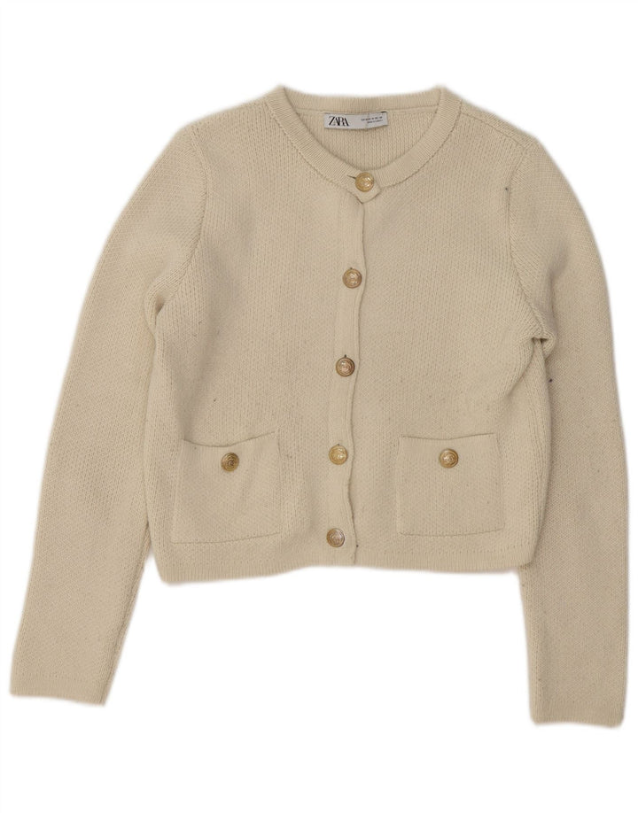 Женский укороченный кардиган Zara UK 14, средний, белый цвет