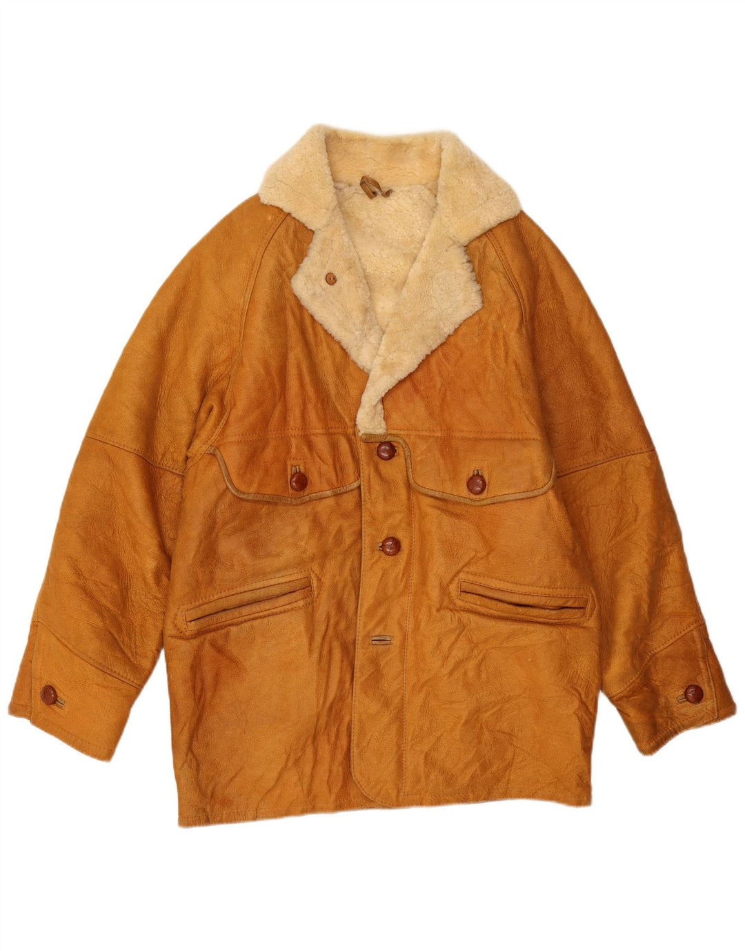 Мужская дубленка VINTAGE UK 40, большая, коричневая кожаная