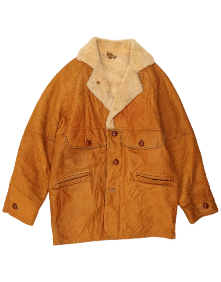 Мужская дубленка VINTAGE UK 40, большая, коричневая кожаная