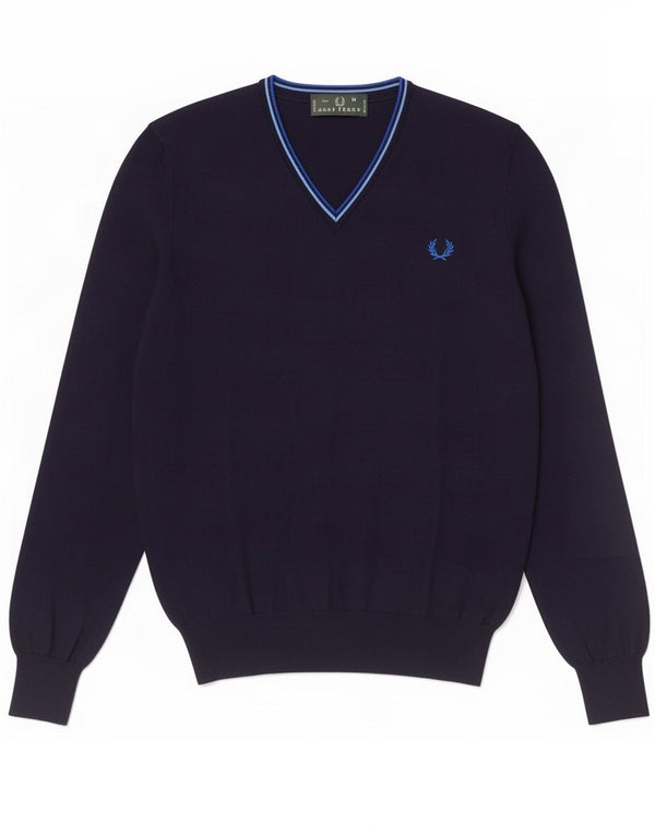 Мужской джемпер с v-образным вырезом Fred Perry, средний темно-синий хлопковый свитер