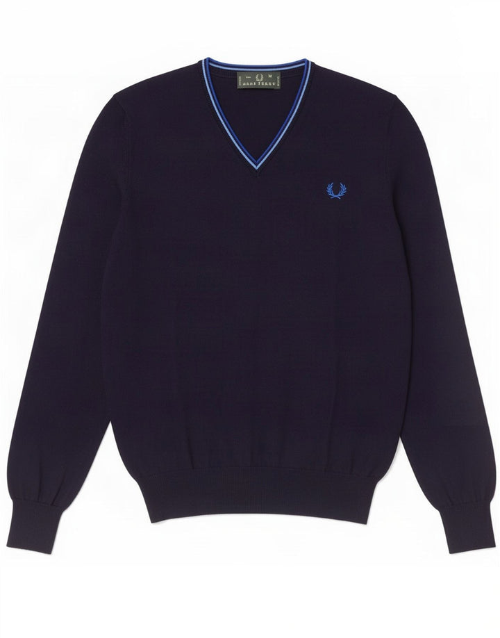 Мужской джемпер с v-образным вырезом Fred Perry, средний темно-синий хлопковый свитер
