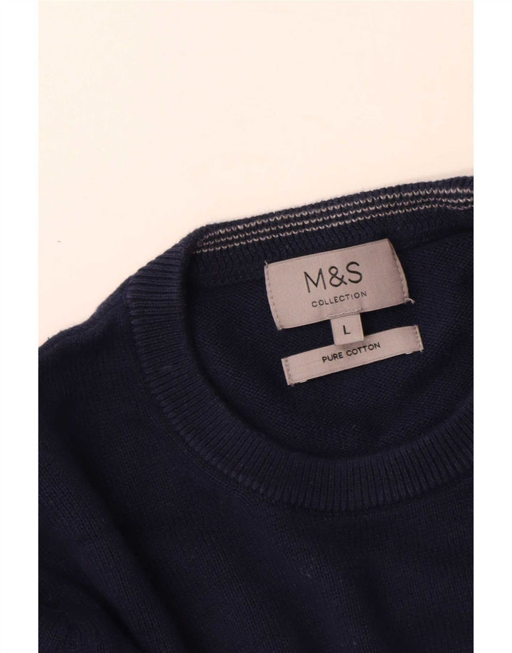 Мужской джемпер с круглым вырезом Marks & Spencer, большой темно-синий хлопковый свитер