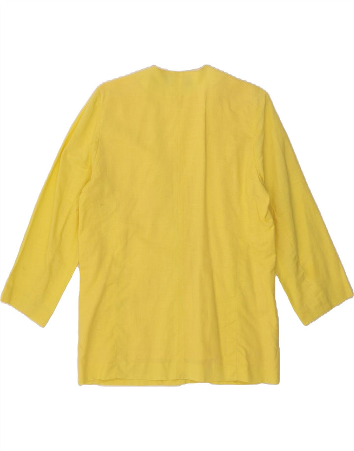 VINTAGE Womens 3/4 Sleeve 1 Button Blazer Jacket IT 48 XL Yellow Linen Vintage Vintage and Second-Hand Vintage from Messina Hembry 