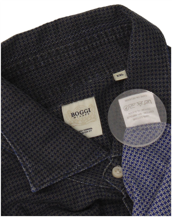 Мужская рубашка BOOGIE Milano Custom Fit 2XL, темно-синяя, хлопок с узором «гусиные лапки»
