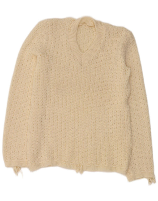 ВИНТАЖНЫЙ женский джемпер с v-образным вырезом, Великобритания 12, средний, белый цвет