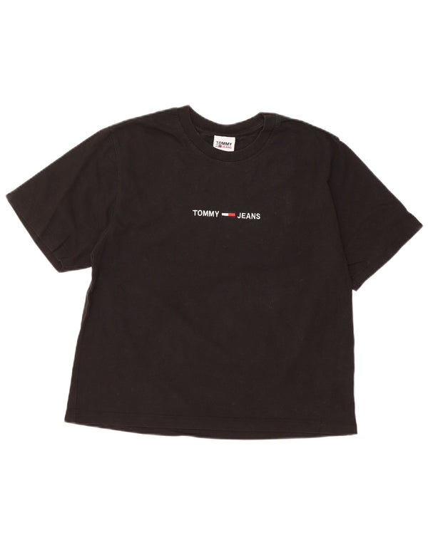 TOMMY HILFIGER Женская укороченная футболка с рисунком Top UK 10, маленький черный хлопок