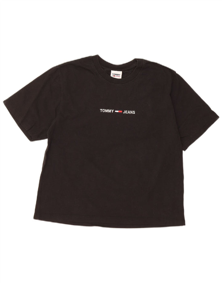 TOMMY HILFIGER Женская укороченная футболка с рисунком Top UK 10, маленький черный хлопок