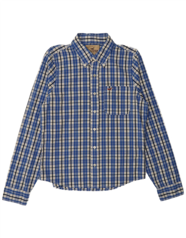 Мужская рубашка Hollister, большая синяя клетка, хлопок