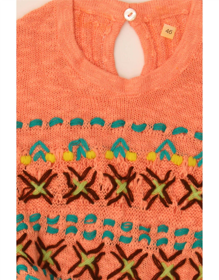 Винтажная женская вязаная блузка Top IT 46, большая оранжевая Fair Isle
