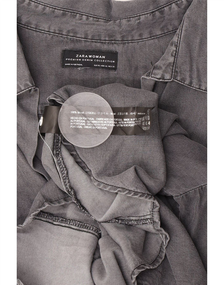 Женская рубашка оверсайз с рукавом 3/4 Zara UK 18 XL серого цвета из лиоцелла