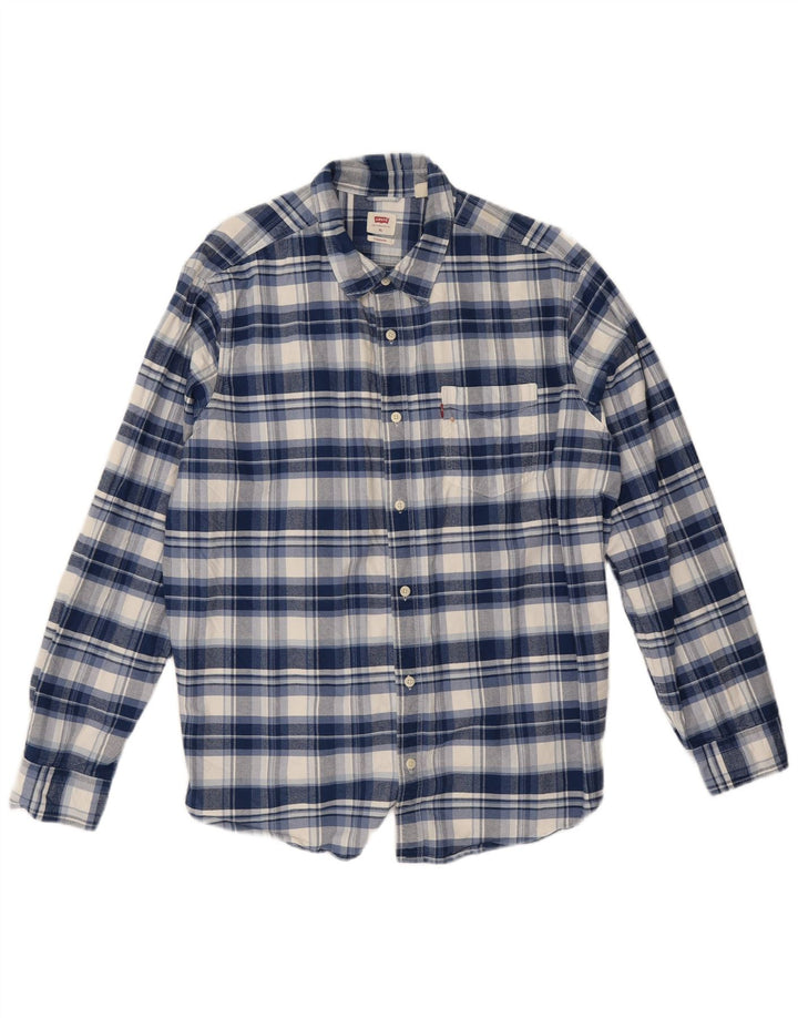 Мужская стандартная фланелевая рубашка Levi's XL, синяя клетка, хлопок