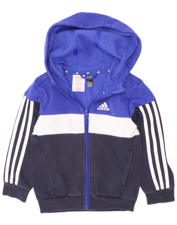 Свитер с капюшоном на молнии Adidas для мальчиков 3–4 лет, темно-синий, хлопок с цветными блоками
