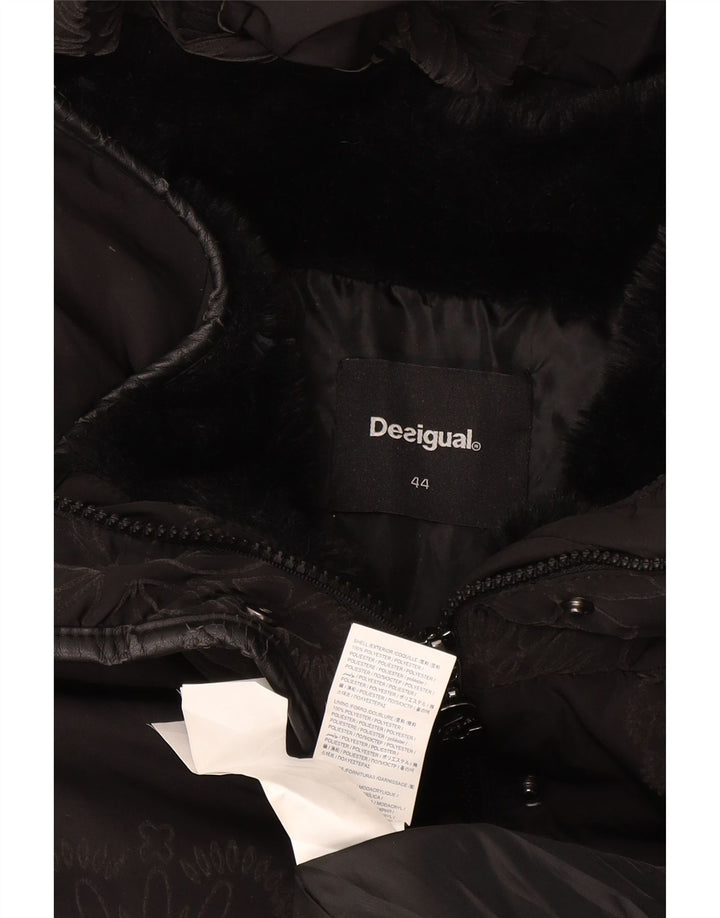 Женская стеганая куртка Desigual с капюшоном и графическим рисунком IT 44, средний черный с цветочным принтом