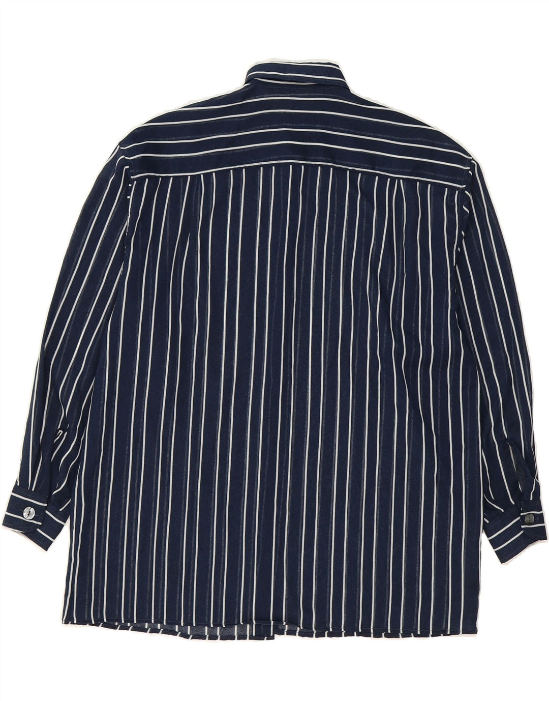 BENETTON Womens Oversized Shirt IT 42 Medium Navy Blue Pinstripe Polyester Vintage Benetton and Second-Hand Benetton from Messina Hembry 