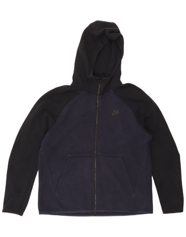 Мужской свитер с капюшоном на молнии NIKE, большой размер, темно-синий, хлопковый с цветными блоками
