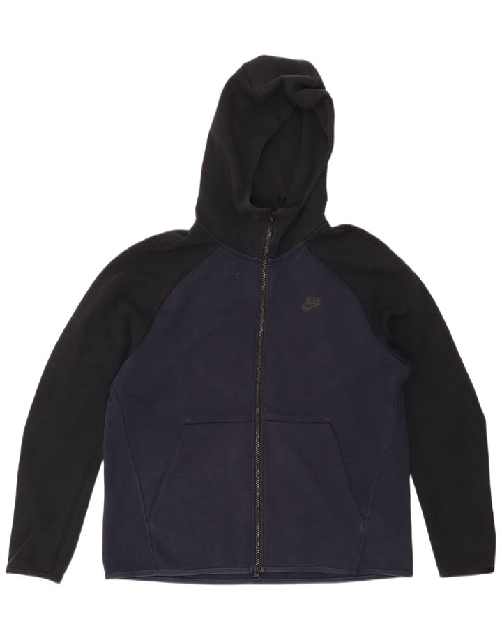 Мужской свитер с капюшоном на молнии NIKE, большой размер, темно-синий, хлопковый с цветными блоками