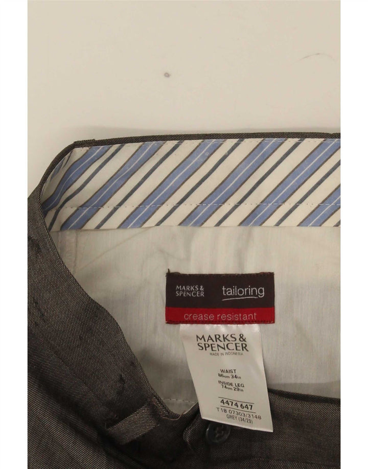 Мужские прямые костюмные брюки Marks & Spencer W34 L29 серые из полиэстера