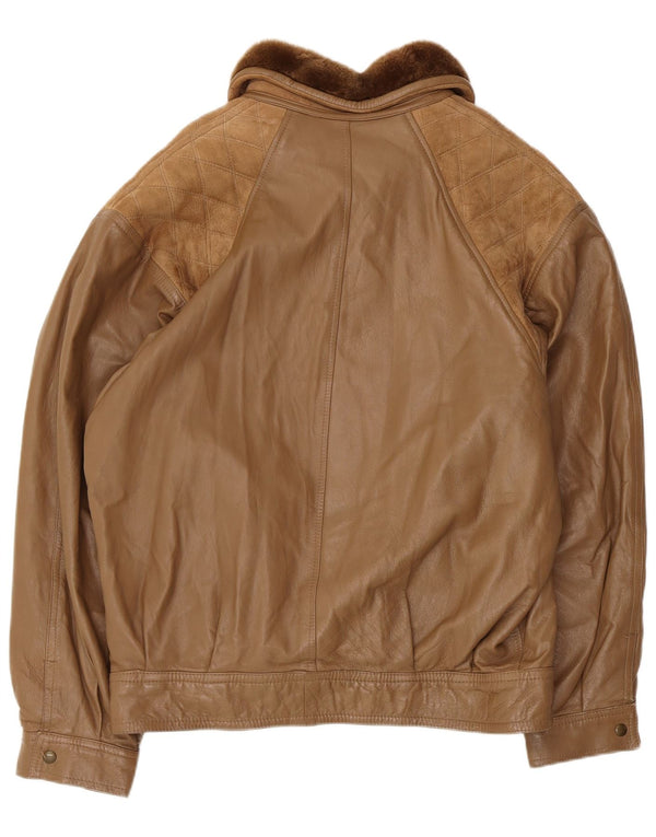 Винтажная мужская короткая дубленка IT 52 XL Коричневая кожаная