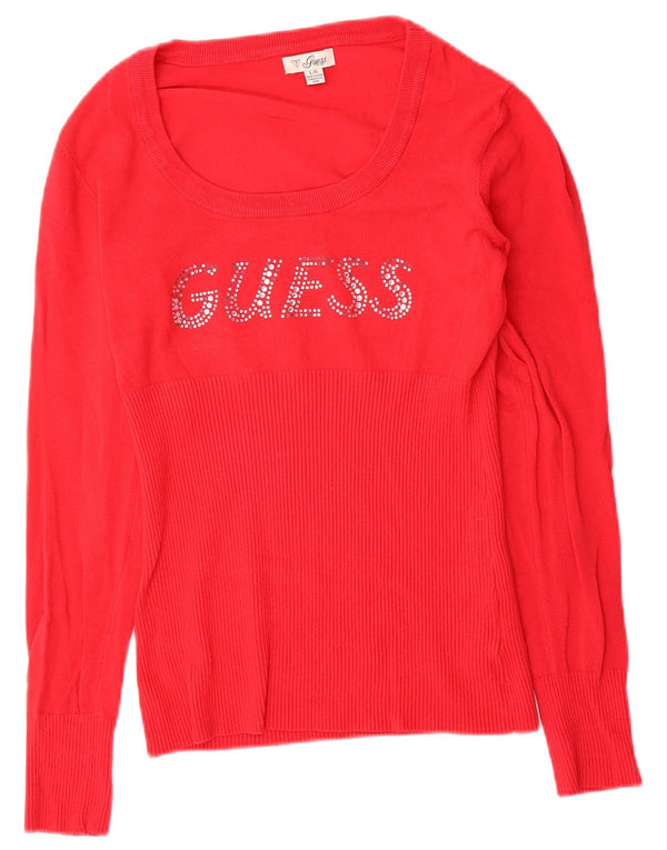 Женский джемпер с вырезом «лодочка» Guess UK 12, средний красный вискоза