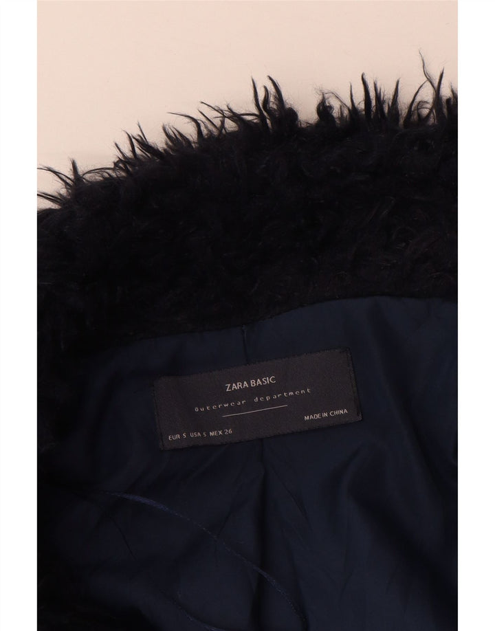 Женская открытая куртка из искусственного меха Zara UK 10, маленький размер, темно-синий, полиэстер
