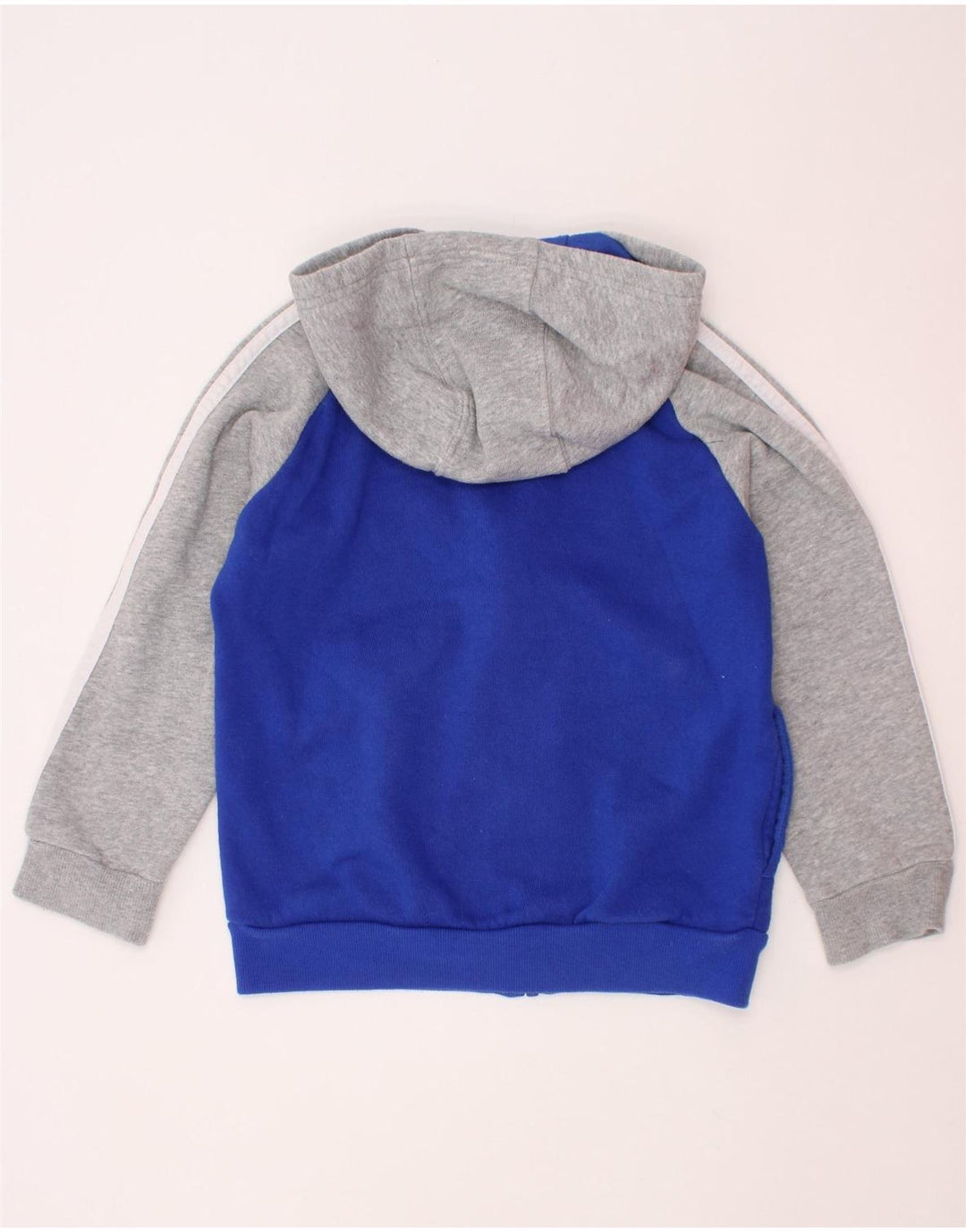 ADIDAS Boys Zip Hoodie Sweater 6-7 Years Blue Colourblock Cotton