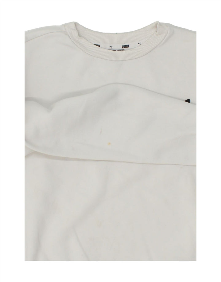 PUMA Womens Oversized Graphic Sweatshirt Jumper UK 2 2XS White Cotton Vintage Puma and Second-Hand Puma from Messina Hembry 