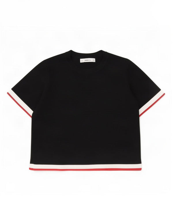 Женская укороченная футболка Zara Top UK 10, маленькая, черная, вискоза с цветными блоками