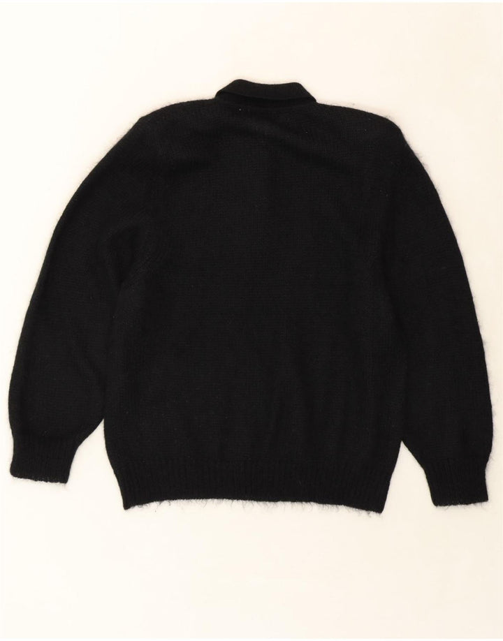 ORIS Womens Polo Neck Jumper Sweater IT 46 Large Black Floral Vintage Oris and Second-Hand Oris from Messina Hembry 