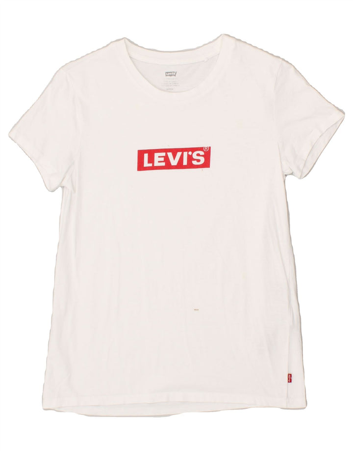 LEVI'S Womens Graphic T-Shirt Top UK 10 Small White Cotton | Vintage Levi's | Thrift | Second-Hand Levi's | Used Clothing | Messina Hembry 