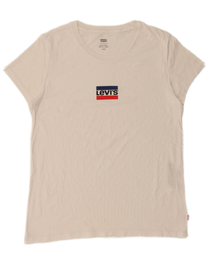 LEVI'S Womens Graphic T-Shirt Top UK 14 Medium White Cotton
