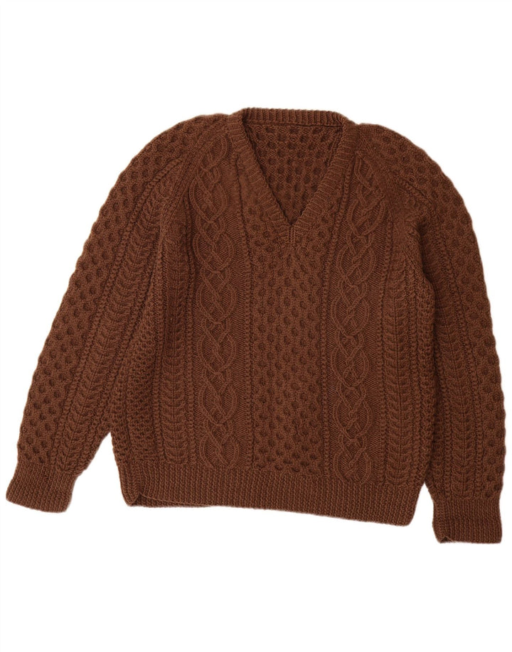 ВИНТАЖНЫЙ женский джемпер с v-образным вырезом, Великобритания, 14, большой коричневый цвет